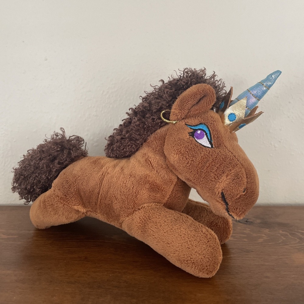 Afro Unicorn Plush 10" Lying Down Stuffed Animal Blue Horn Dan Dee Toy Doll